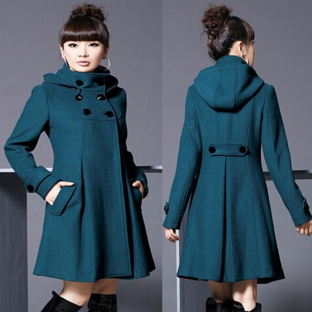 Wool Blend Coat Hooded Double-Breasted