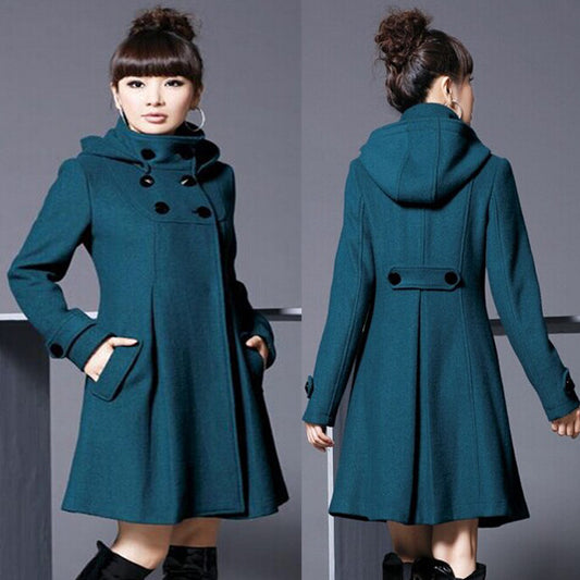 Wool Blend Coat Hooded Double-Breasted