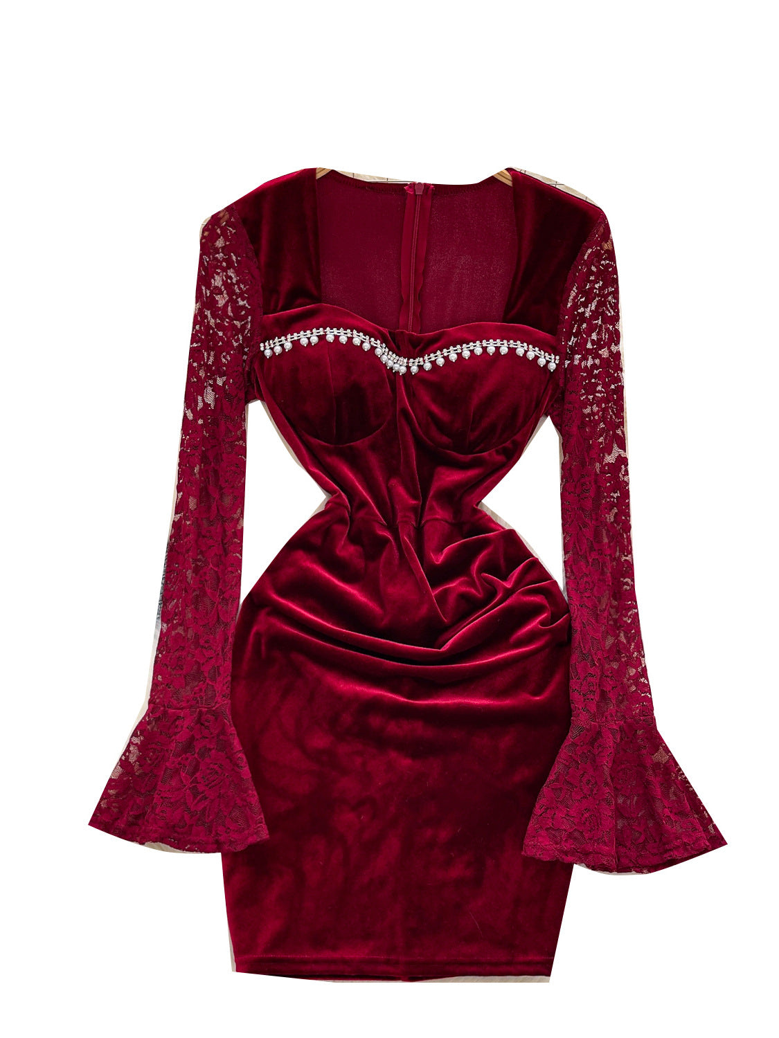 Elegant Beaded Velvet Lace Bodycon Dress