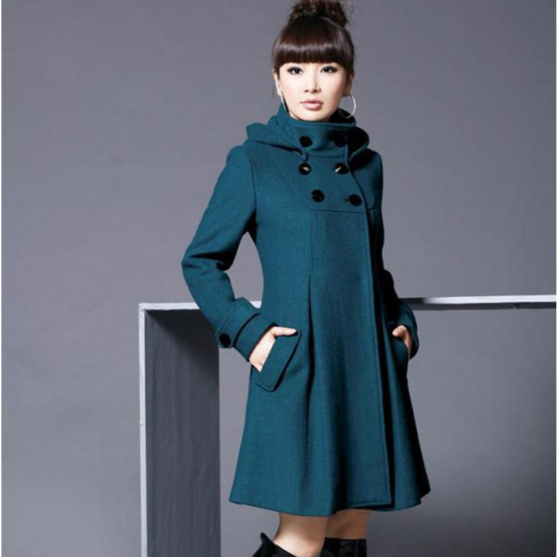 Wool Blend Coat Hooded Double-Breasted