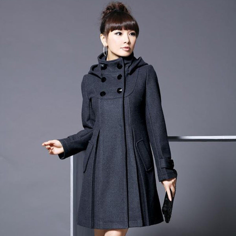 Wool Blend Coat Hooded Double-Breasted
