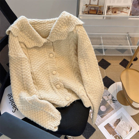 Knitted Cardigan Doll Collar Sweater Coat
