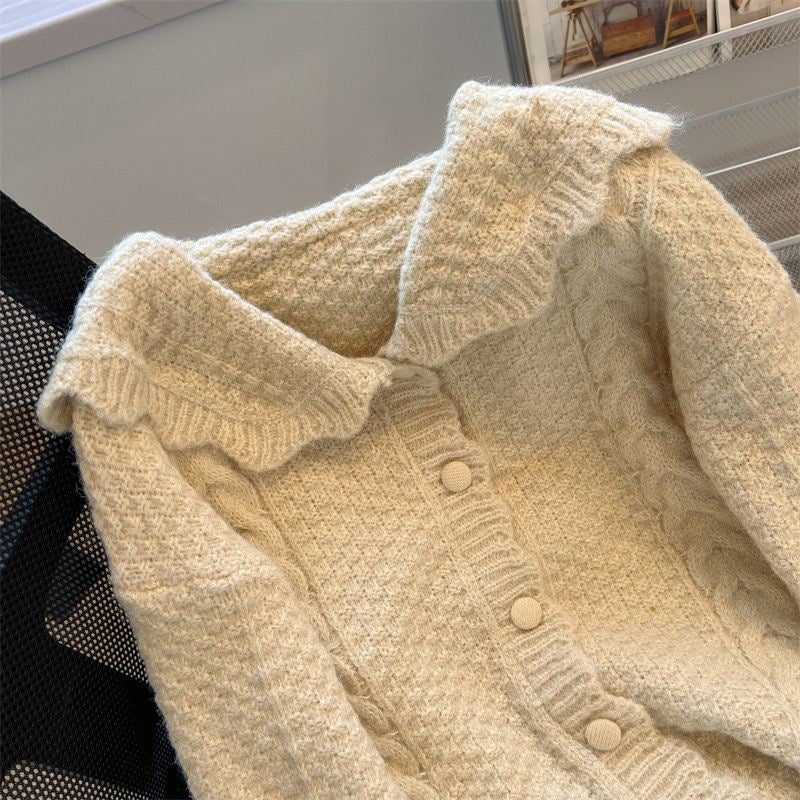 Knitted Cardigan Doll Collar Sweater Coat