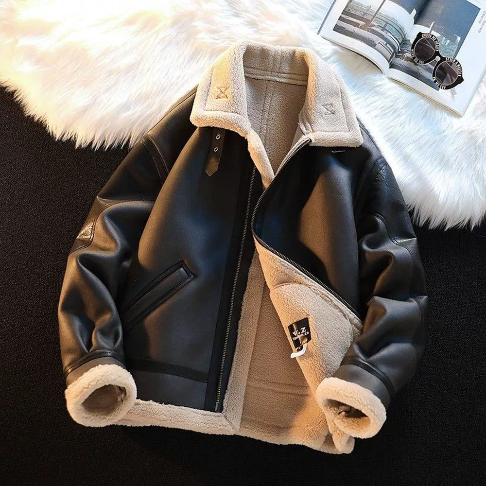 Men's Fur-Lined Leather Motorcycle Jacket