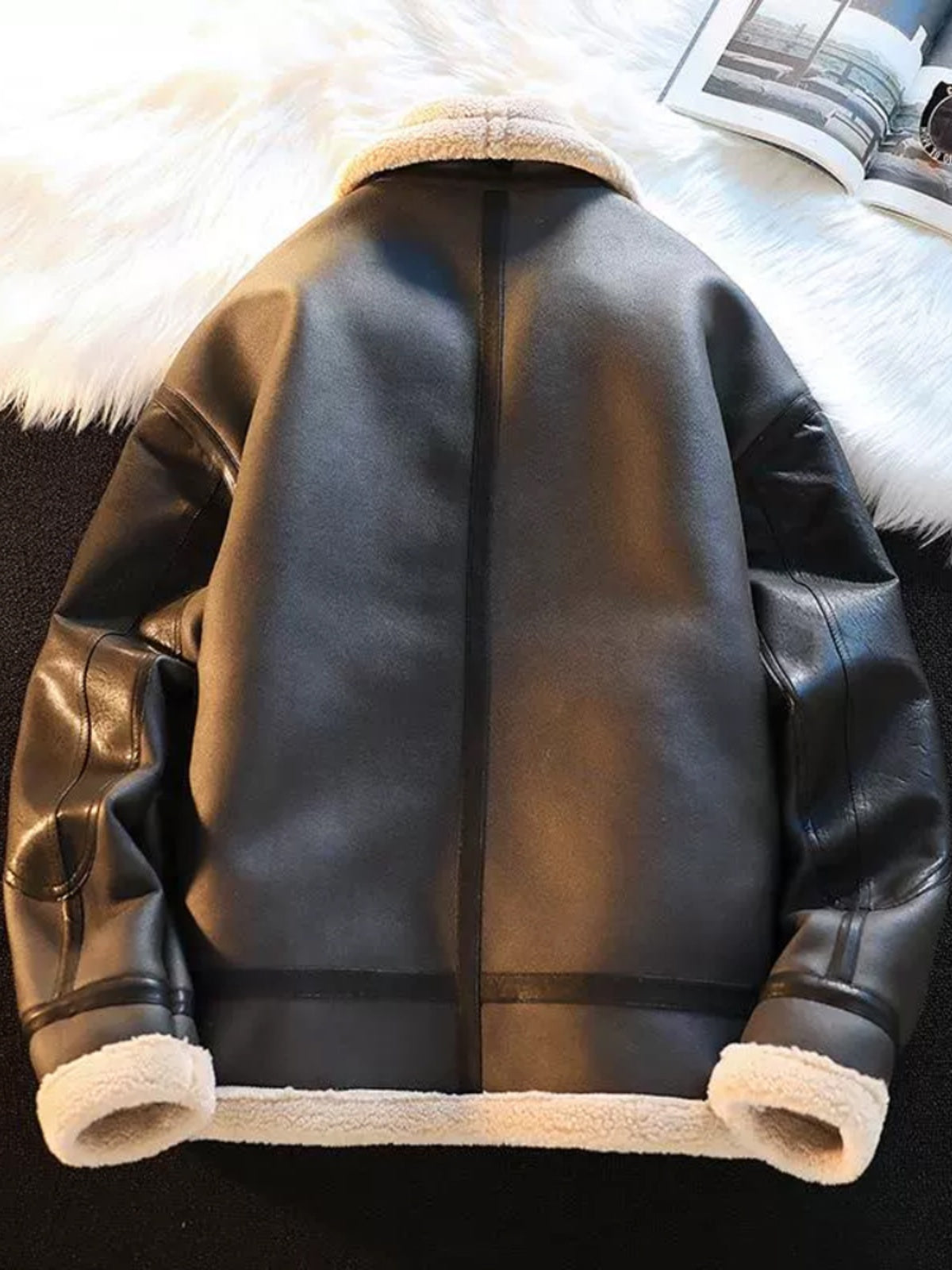 Men's Fur-Lined Leather Motorcycle Jacket